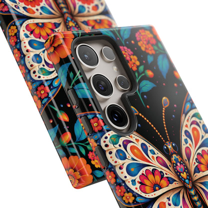 Vibrant Orange and Turquoise Calavera Butterfly Phone Case - Multicolor Phone Case