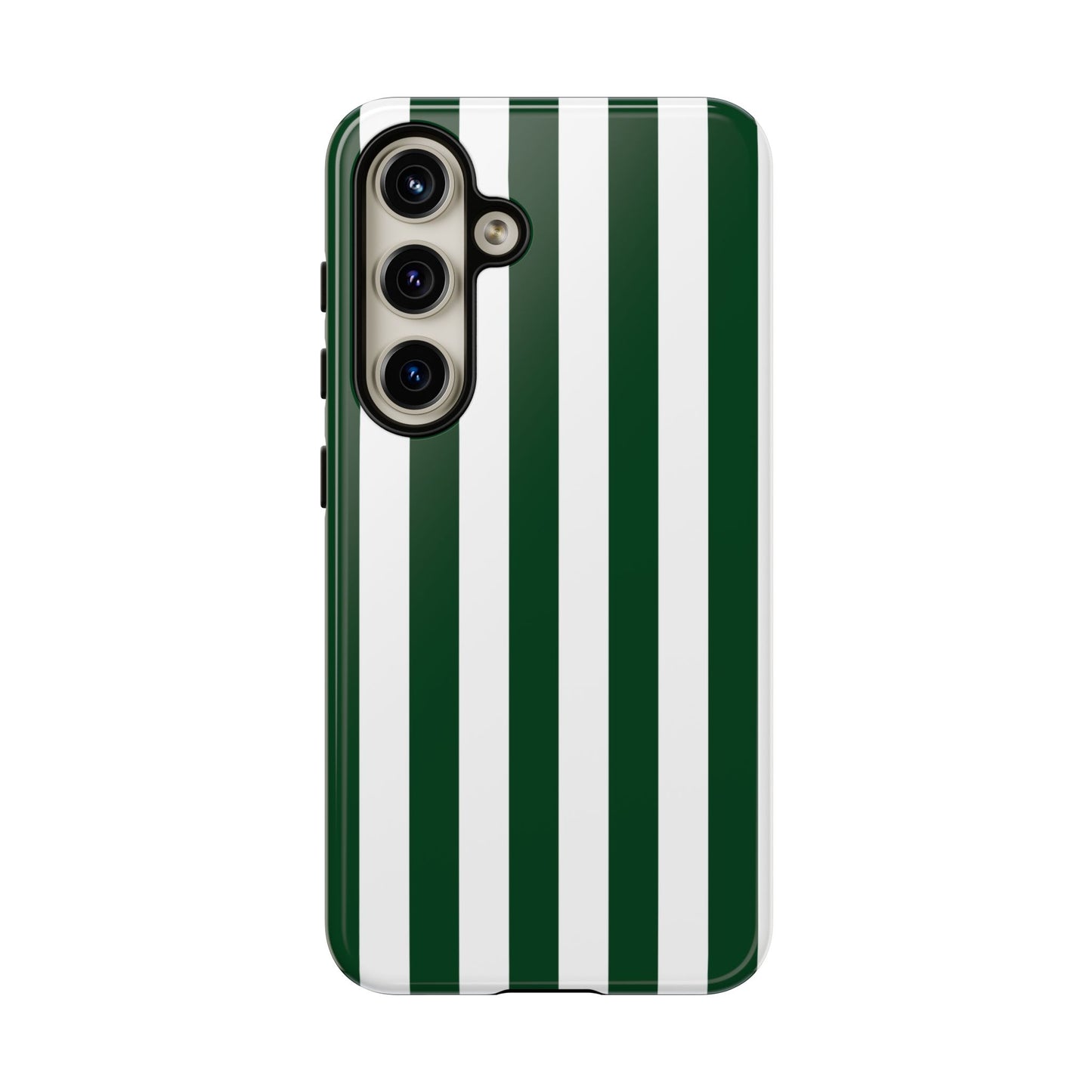 Samsung Galaxy S24 / Glossy Phone Case - Simple Dark Green & White Stripe Pattern Phone Case