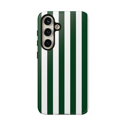 Samsung Galaxy S24 / Glossy Phone Case - Simple Dark Green & White Stripe Pattern Phone Case