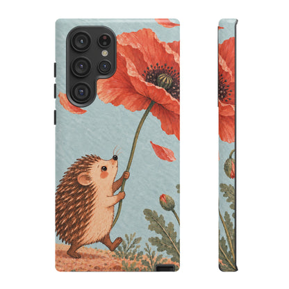 Whimsical Pale Blue Hedgehog and Poppy Phone Case - Blue Phone Case - Samsung Galaxy S22 Ultra / Glossy