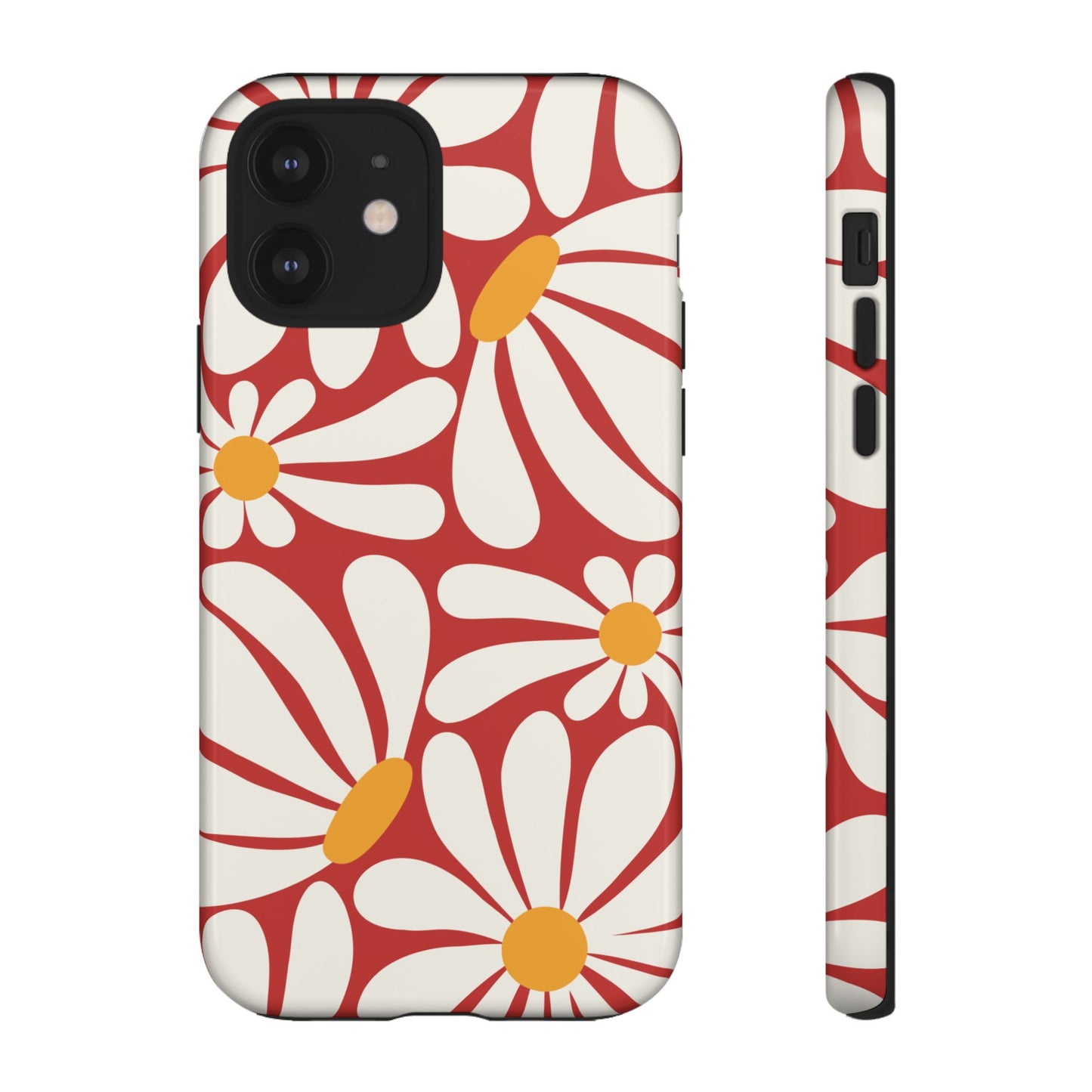 Retro Red Daisy Pattern Phone Case - Red Phone Case - iPhone 12 / Glossy
