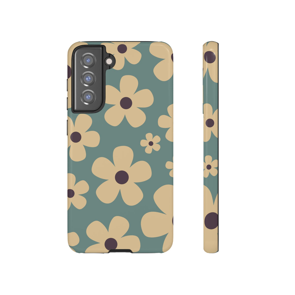 Cute Blue & Cream Daisy Pattern Phone Case - Blue Phone Case - Samsung Galaxy S21 FE / Glossy