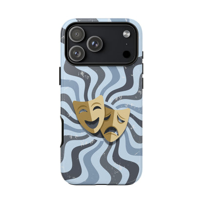 Comedy & Tragedy Masks – Blue Minimal Retro Wave Phone Case - Blue Phone Case - iPhone 17 Pro Max / Glossy