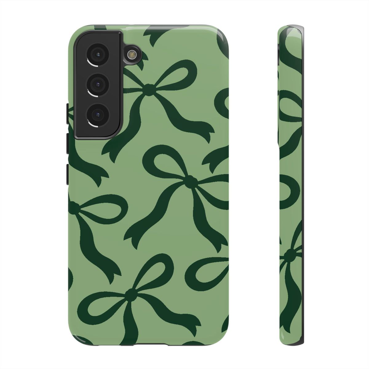 Bold Sage Green and Forest Green Bow Pattern Phone Case - Green Phone Case - Samsung Galaxy S22 / Glossy