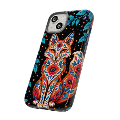 Vibrant Orange and Turquoise Calavera Fox Phone Case - Multicolor Phone Case