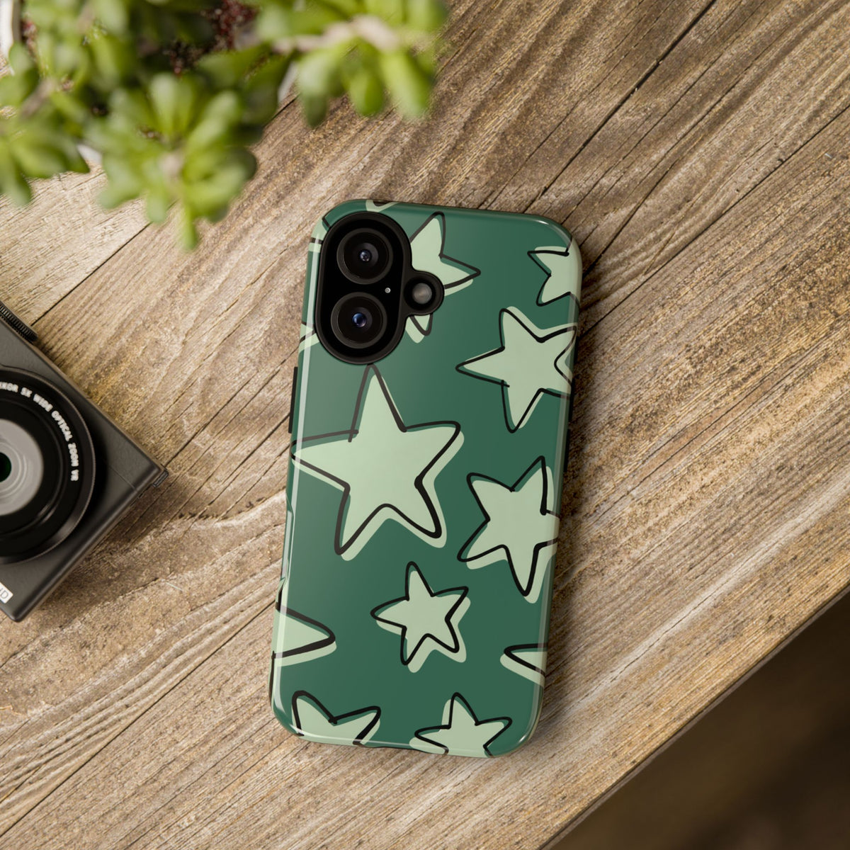 Forest Green Doodle Star Phone Case