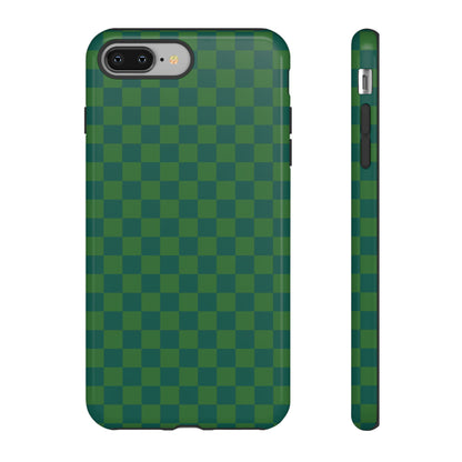 iPhone 8 Plus / Glossy Phone Case - ’Bold Green Checkered Pattern’ Phone Case