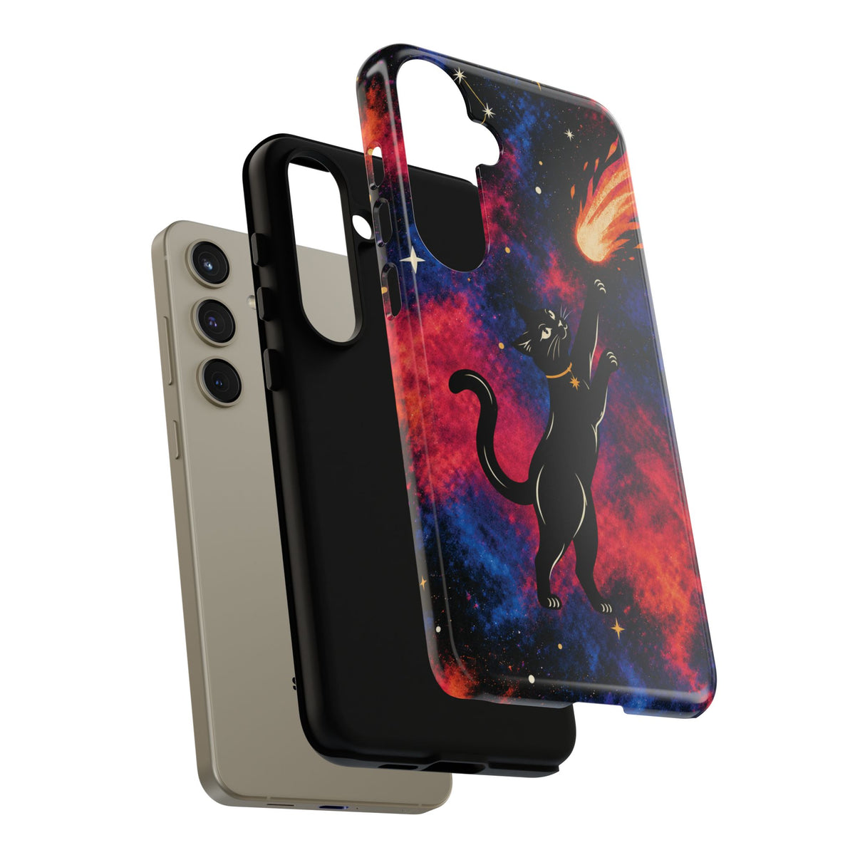 Whimsical Multicolour Celestial Black Cat Phone Case