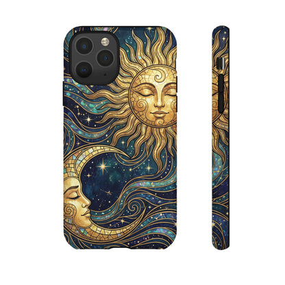 Elegant Teal & Gold Sun and Moon Phone Case