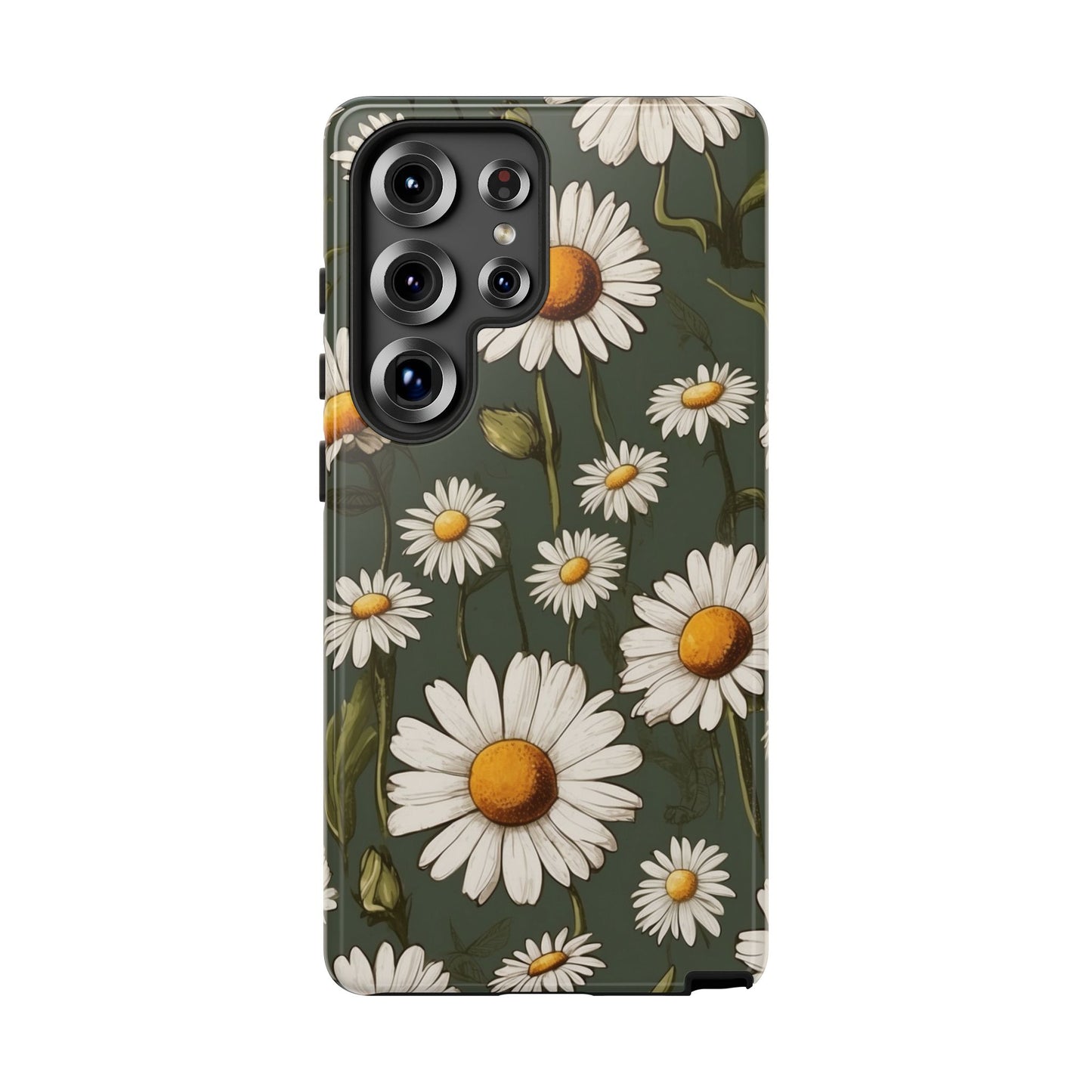 Samsung Galaxy S25 Ultra / Glossy Phone Case - Boho Chic Daisies Floral Pattern ’White & Green’ Phone Case