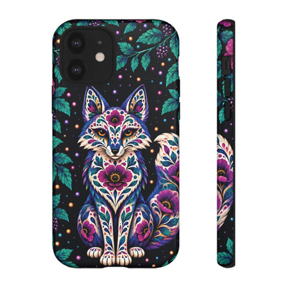 Vibrant Purple and Teal Calavera Fox Phone Case - Multicolor Phone Case - iPhone 12 / Glossy