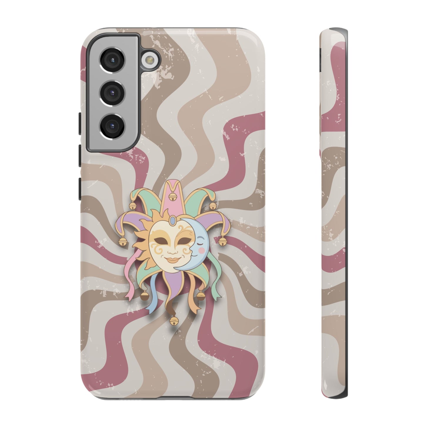 Sun & Moon Jester Mask – Pink Retro Wave Phone Case - Pink Phone Case - Samsung Galaxy S22 Plus / Glossy