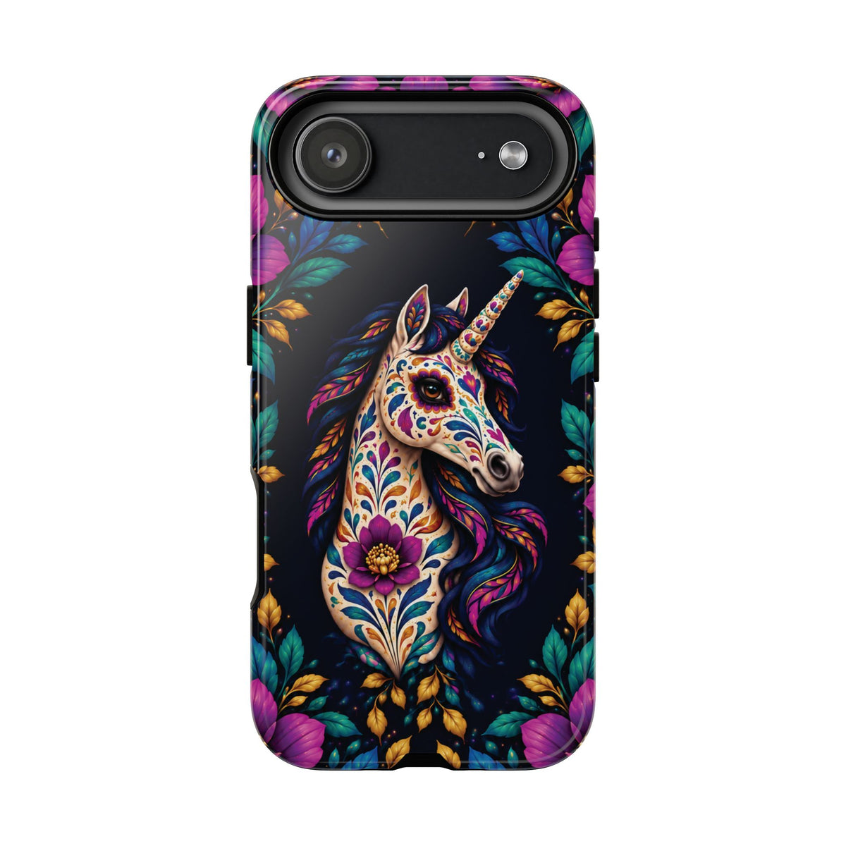 Elegant Purple and Teal Calavera Unicorn Phone Case - Phone Case - iPhone 17 Air / Glossy