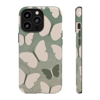iPhone 13 Pro / Glossy Phone Case - Minimalist Light Green Butterfly Pattern Phone Case