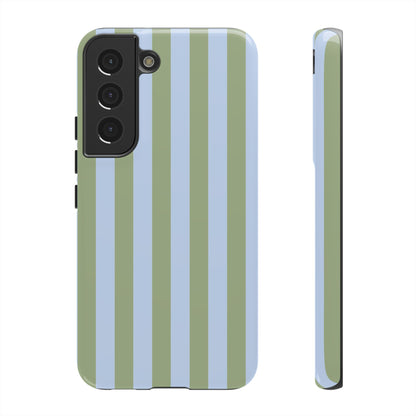 Samsung Galaxy S22 / Glossy Phone Case - Trendy Ice Blue & Green Stripe Pattern Phone Case