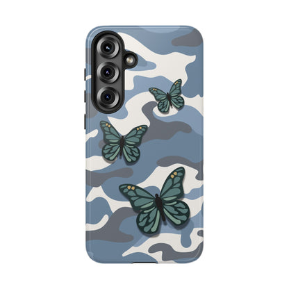 Samsung Galaxy S25 Plus / Glossy Phone Case - Light Blue Butterfly Camo Phone Case