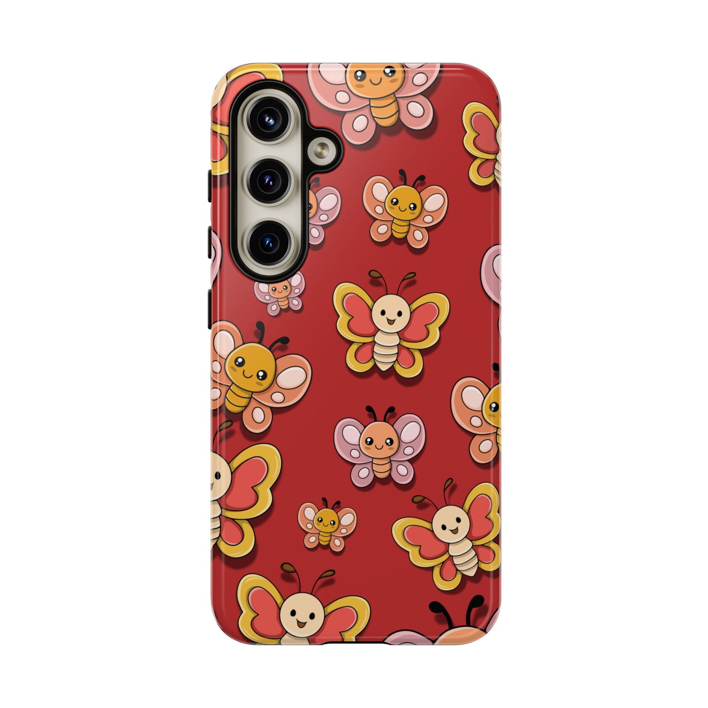 Samsung Galaxy S24 / Glossy Phone Case - Red Butterfly Sticker Design Phone Case