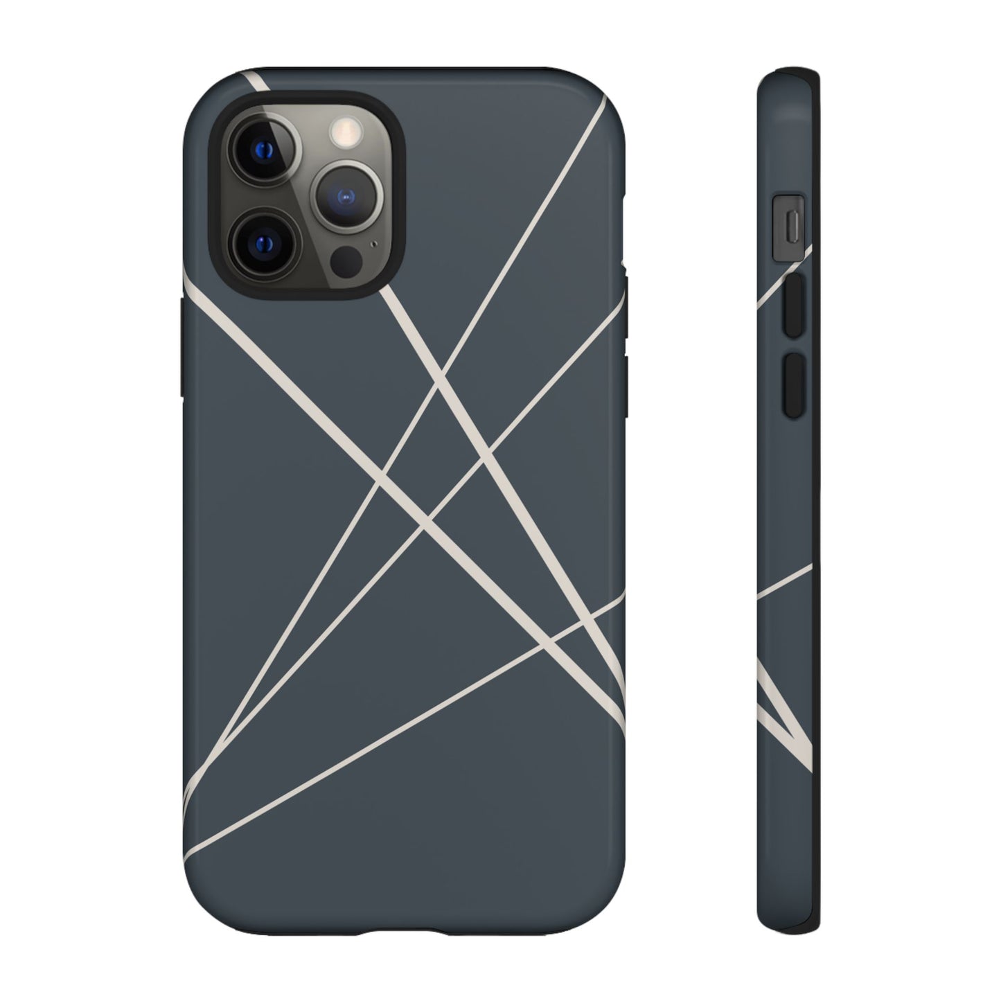 iPhone 12 Pro / Glossy Phone Case - Abstract Blue with Beige Lines Phone Case