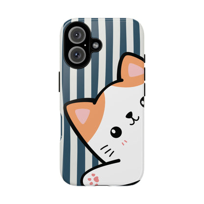 Playful Peakaboo Cat with Blue Stripe Pattern Phone Case - Blue Phone Case - iPhone 16 / Glossy