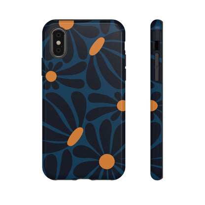 iPhone X / Glossy Phone Case - ’Dark Blue & Orange Daisy Pattern’ Phone Case