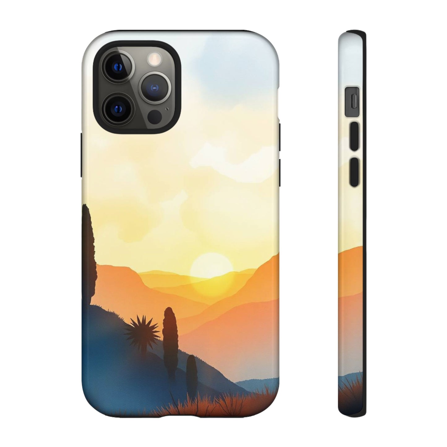 iPhone 12 Pro / Glossy Phone Case - Watercolour Sunset Design Phone Case