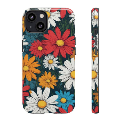 iPhone 13 / Glossy Phone Case - Pop Art Daisies Illustration ’Red & Orange’ Phone Case