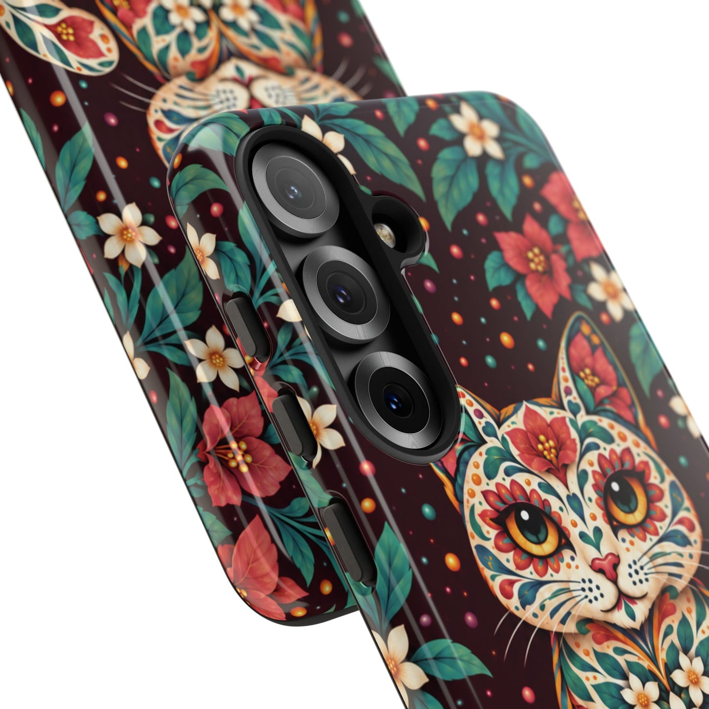 Vibrant Terracotta and Teal Calavera Cat Phone Case - Multicolor Phone Case