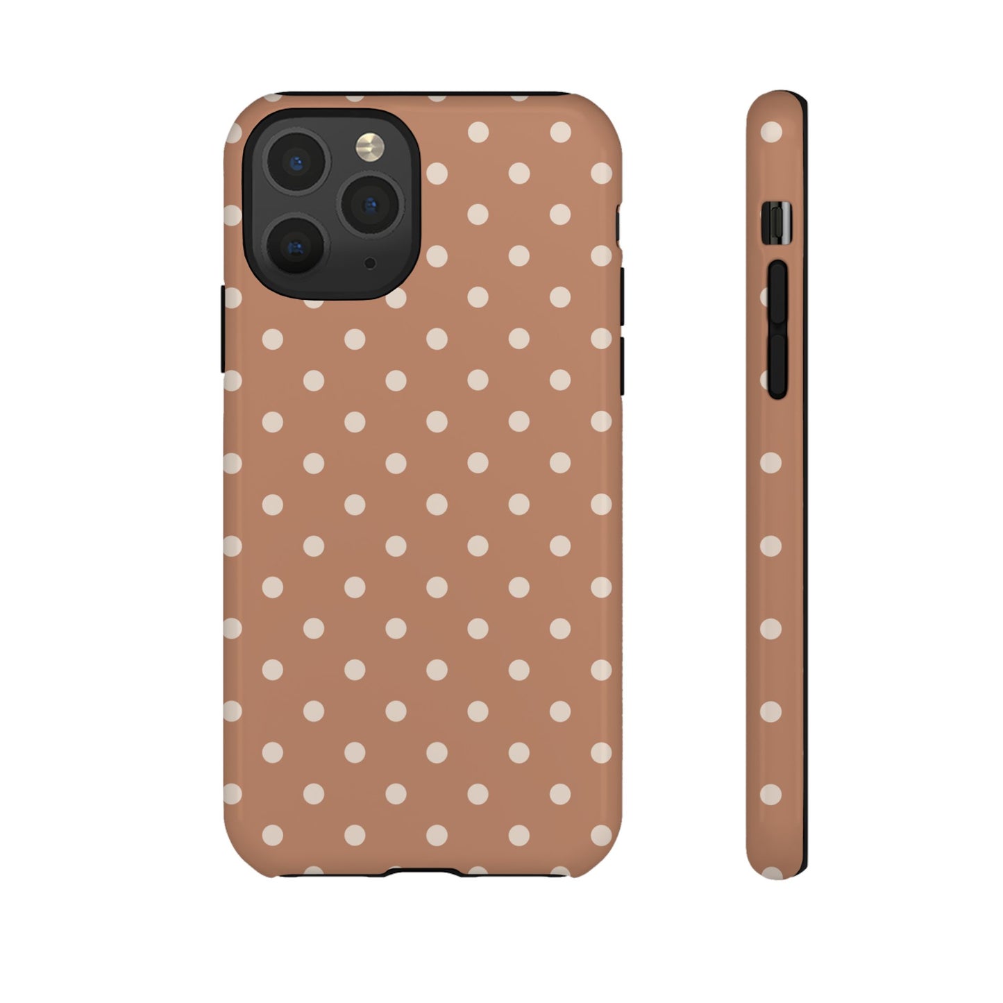 iPhone 11 Pro / Glossy Phone Case - Brown with White Dot Pattern Phone Case