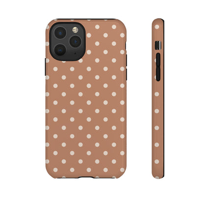 iPhone 11 Pro / Glossy Phone Case - Brown with White Dot Pattern Phone Case