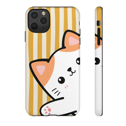iPhone 11 Pro Max / Glossy Phone Case - Peakaboo Cat with Yellow Stripe Pattern Phone Case