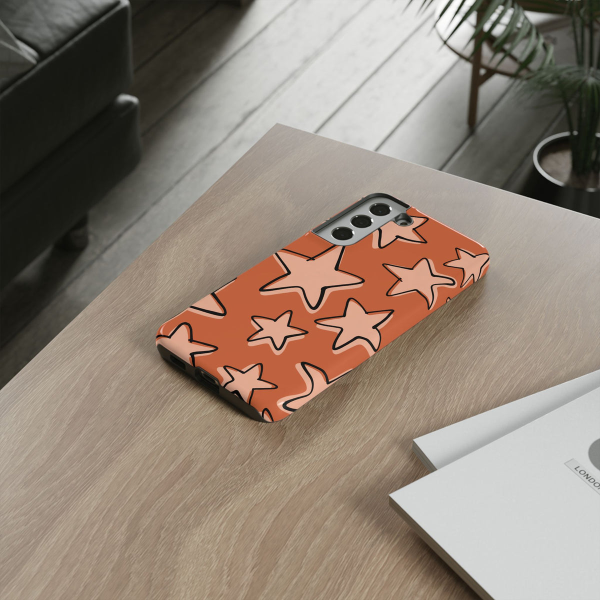 Burnt Orange Doodle Star Phone Case