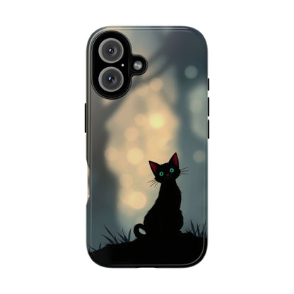 iPhone 16 / Glossy Phone Case - Gothic Cat Design Phone Case