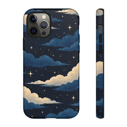 Illustrated Navy Blue Clouds & Stars Phone Case