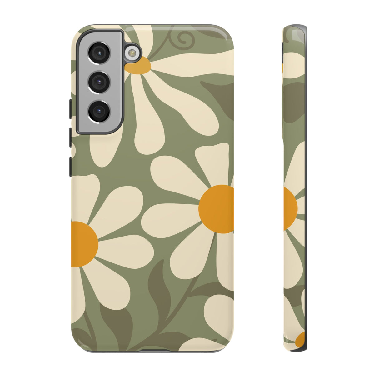 Retro Green Daisy Pattern #2 Phone Case - Green Phone Case - Samsung Galaxy S22 Plus / Glossy
