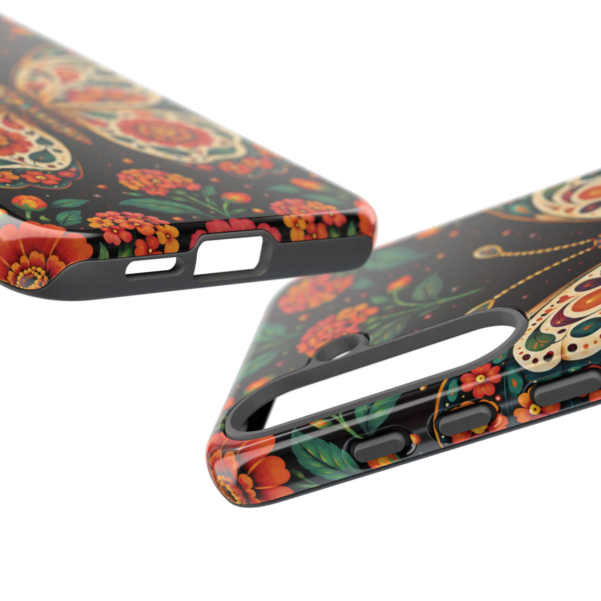 Vibrant Terracotta and Teal Calavera Butterfly Phone Case - Multicolor Phone Case