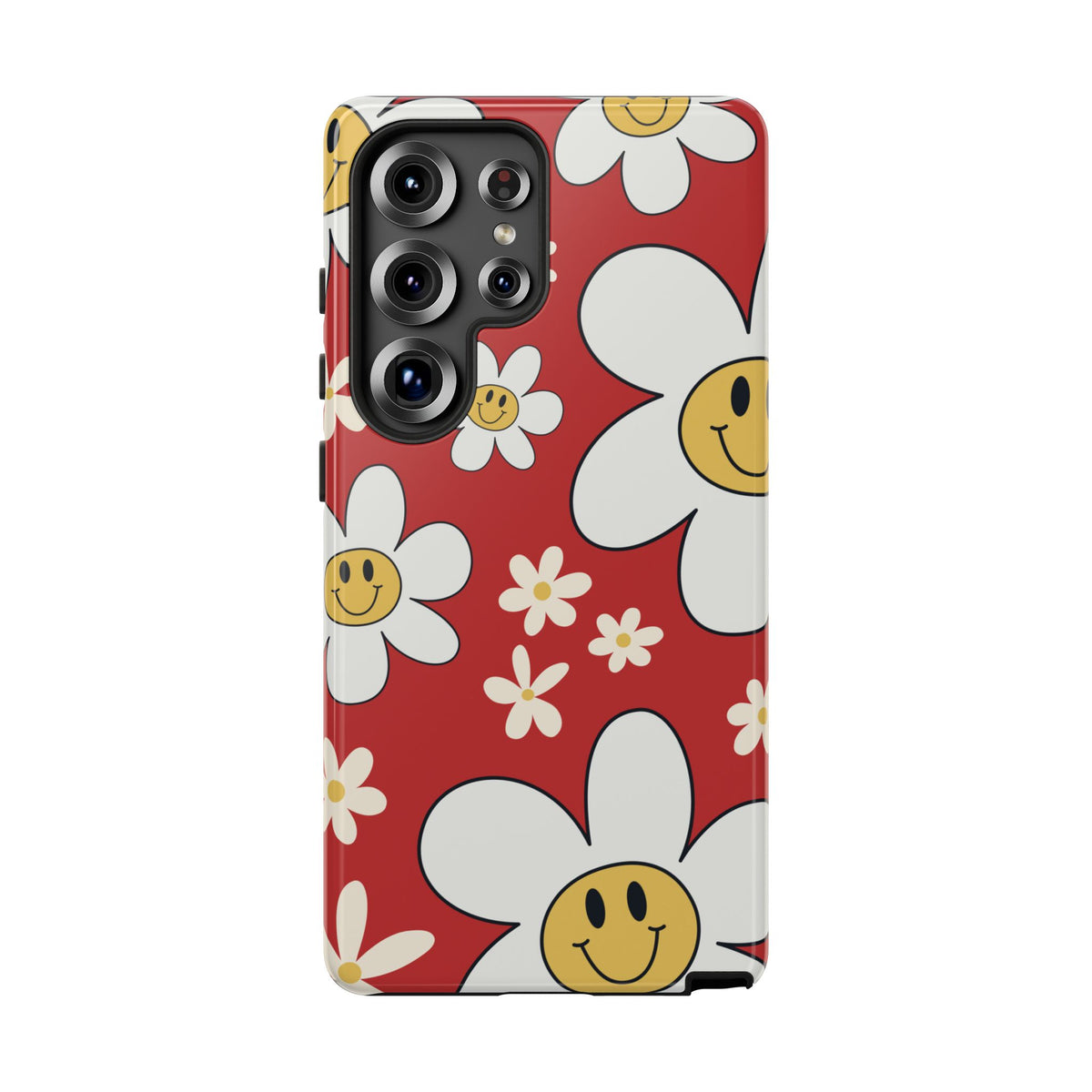 Fun Retro Daisy Pattern with Red Background Phone Case - Red Phone Case - Samsung Galaxy S25 Ultra / Glossy