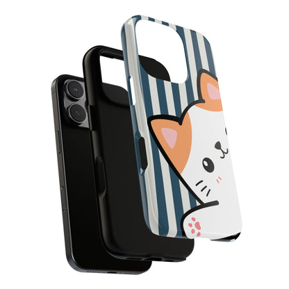 Playful Peakaboo Cat with Blue Stripe Pattern Phone Case - Blue Phone Case