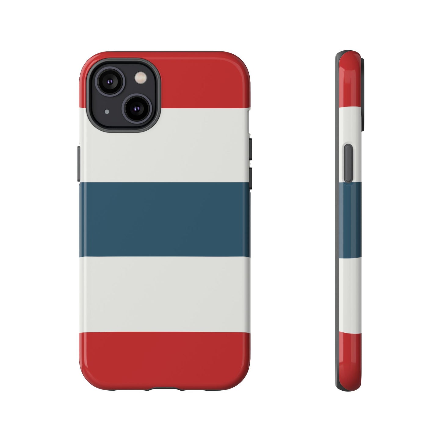iPhone 14 Plus / Glossy Phone Case - Red White & Blue Horizontal Stripe Pattern Phone Case