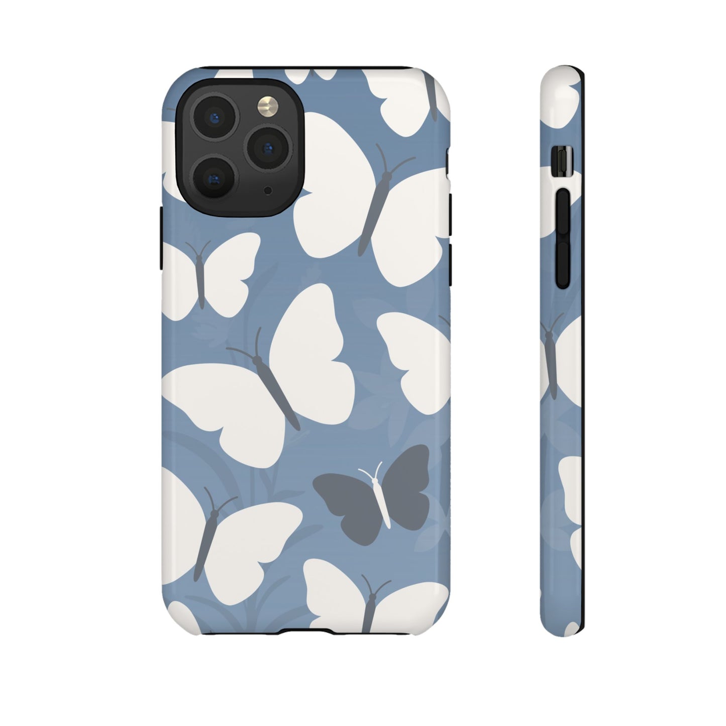 iPhone 11 Pro / Glossy Phone Case - Minimalist Light Blue Butterfly Pattern Phone Case