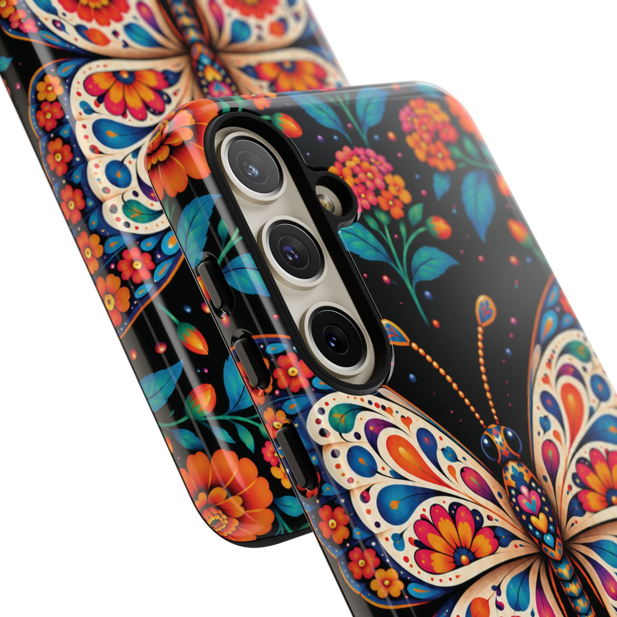 Vibrant Orange and Turquoise Calavera Butterfly Phone Case - Multicolor Phone Case
