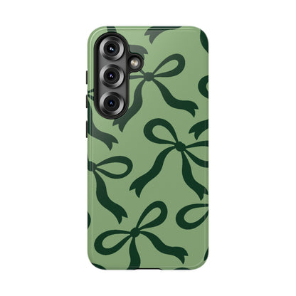 Bold Sage Green and Forest Green Bow Pattern Phone Case - Green Phone Case - Samsung Galaxy S25 / Glossy
