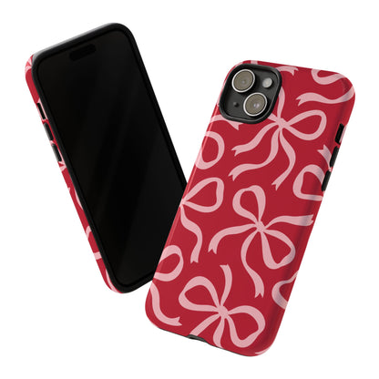 Bold Raspberry Red and Blush Pink Bow Pattern Phone Case