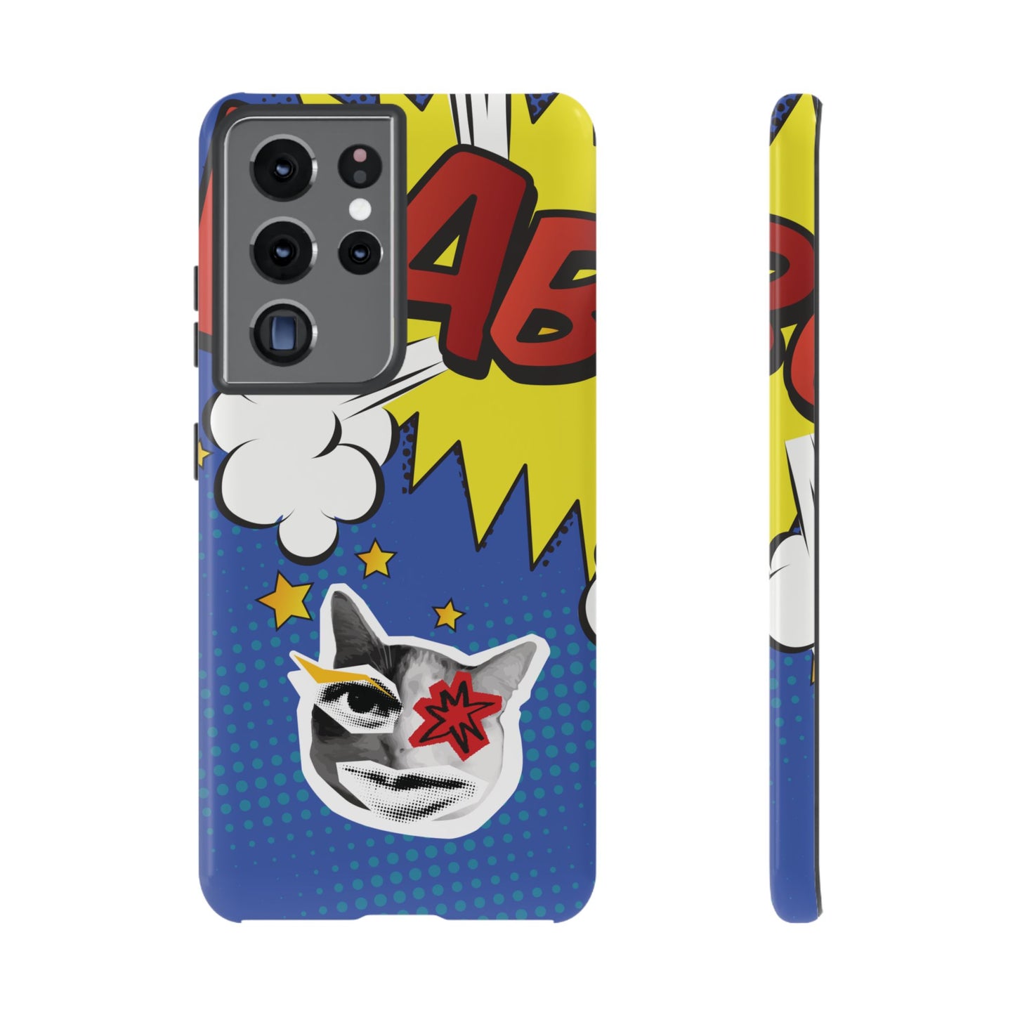 Samsung Galaxy S21 Ultra / Glossy Phone Case - Bold Blue Pop Art Cat Phone Case