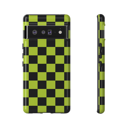 Trendy Neon Lime Green & Black Checked Pattern Phone Case - Green Phone Case - Google Pixel 6 Pro / Glossy