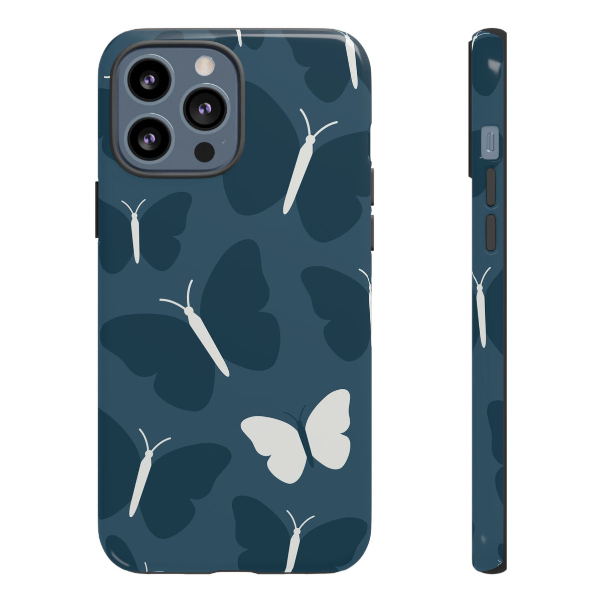 Minimalist Dark Blue Butterfly Pattern Phone Case - Blue Phone Case - iPhone 13 Pro Max / Glossy
