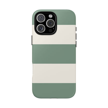 iPhone 16 Pro Max / Glossy Phone Case - Green & White Horizontal Stripe Pattern Phone Case