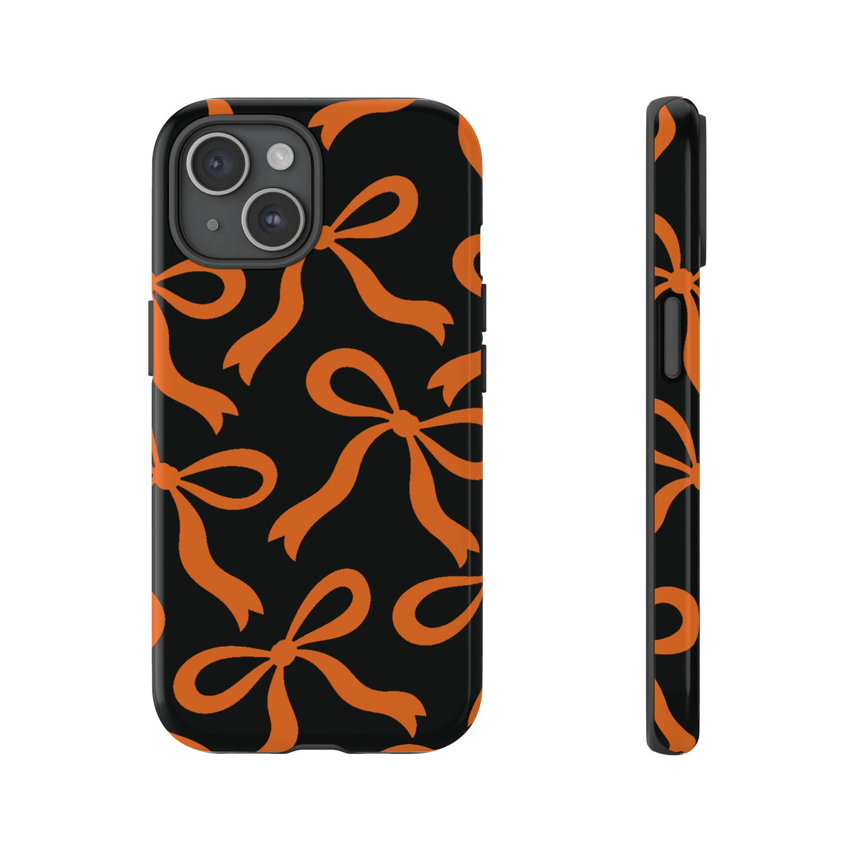 Bold Black and Burnt Orange Bow Pattern Phone Case - Black Phone Case - iPhone 15 / Glossy