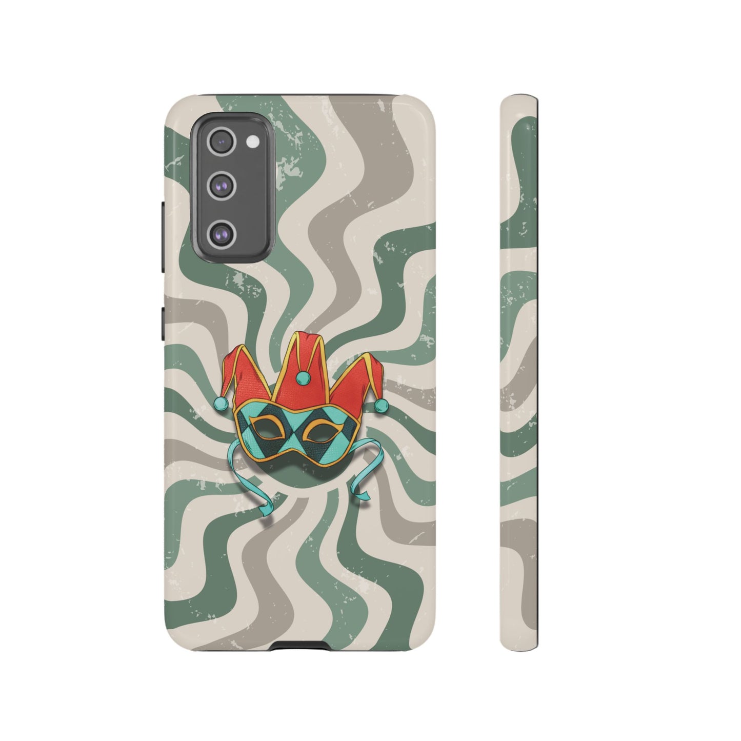 Samsung Galaxy S20 FE / Glossy Phone Case - Venetian Jester Mask – Green Retro Soft Revival Phone Case