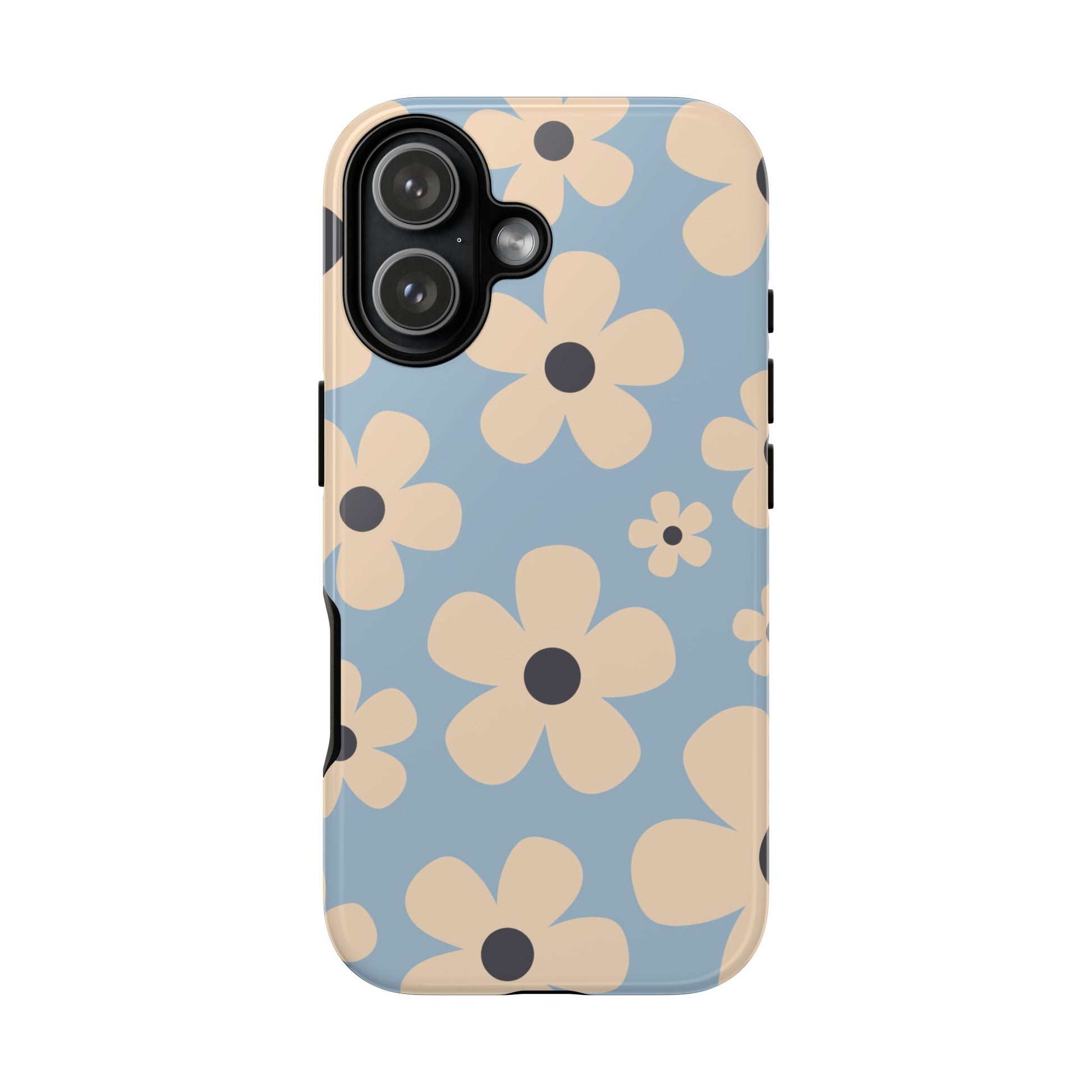 iPhone 17 / Glossy Phone Case - Cute Light Blue & Cream Daisy Pattern Phone Case