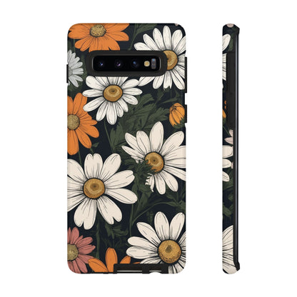 Samsung Galaxy S10 / Glossy Phone Case - Boho Chic Daisies Floral Pattern ’White Orange & Pink’ Phone Case